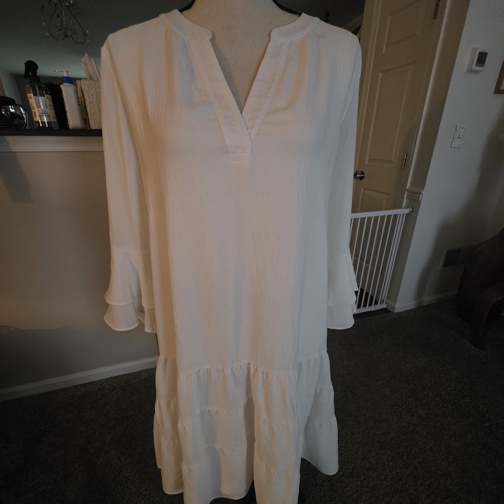 Joseph Ribkoff Cream Midi Dress with Ruffled Hem